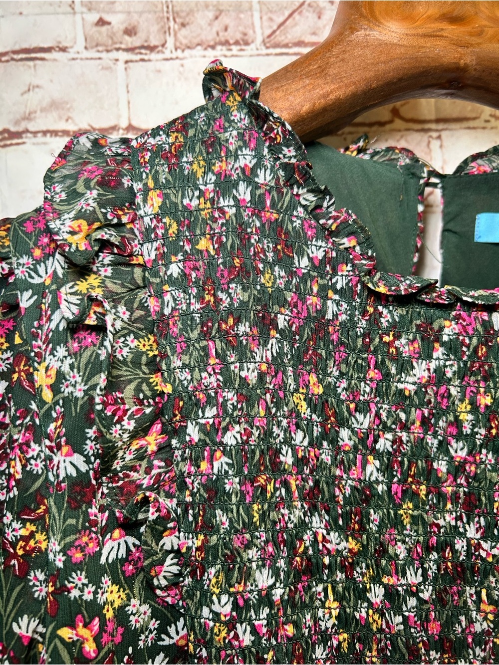 Draper James Green Floral Smocked Long Sleeve Boho Peasant Prairie Midi Dress - Picture 5 of 10
